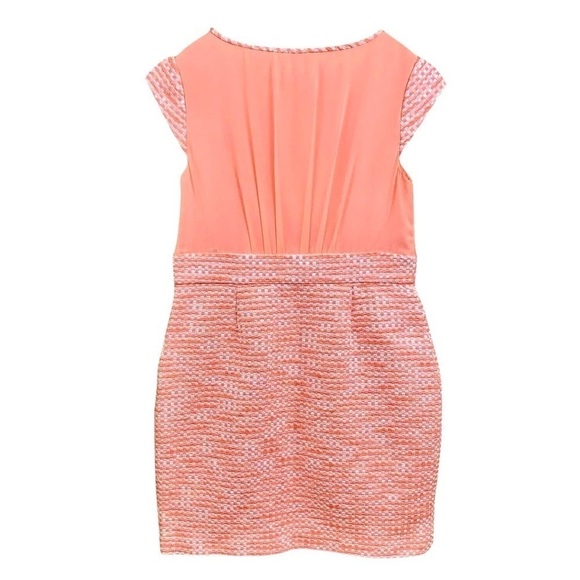 Ports 1961 Tweed Silk Pleated Panel Woven Cocktail Dress Peach Pink Size 10 - Picture 2 of 8